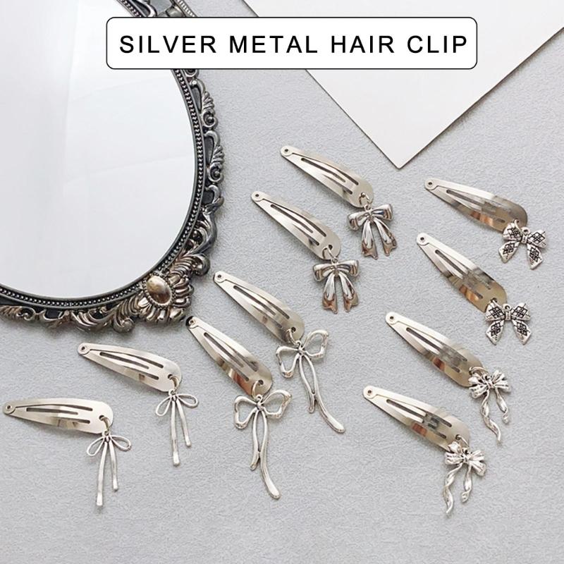 Metallic Bowknot Pendant Hair Clip Elegant Hairpin Duckbill Clip Side Barrettes for Women Side Bangs Hair Styling Clip