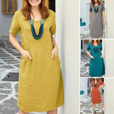 Ladies Summer Casual Color Loose Casual Pocket Dress Women