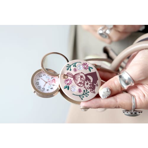 Fieldwork Women's Analog Pocket Watch with 1.5x Magnifying Glass and Strap, Moomin Embroidered Hang Watch, Little My Design, Pink, MOM015-2