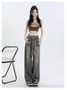 Women's Retro Washed High-Waist Wide Leg Jeans - Distressed and Slimming Style for Spring & Autumn