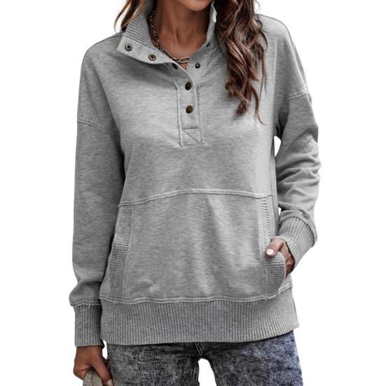 Autunno Primavera Donna Felpa Collo Alto Semiaperto Tinta Unita Pullover Largo con Tasca Grande Polsini Elastici OL Pendolarismo Quotidiano Top