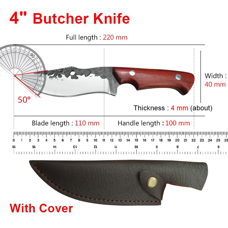 4 Inch Stainless Steel Utility Knife Kitchen Boning Knife Meat Cleaver Butcher Knife Forging Fish Knife Wood Handle Cooking Tool