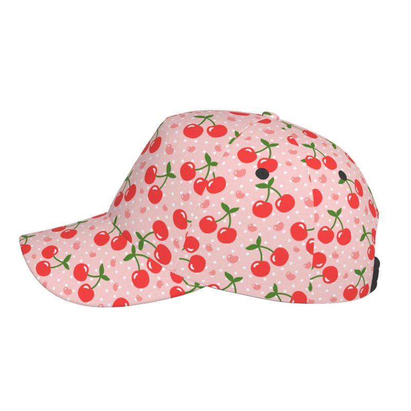 Red Cherry Pink Hearts Print Baseball Cap Unisex Hip Hop Adjustable Snapback Cap Outdoor Sports Sun Caps for Men Women