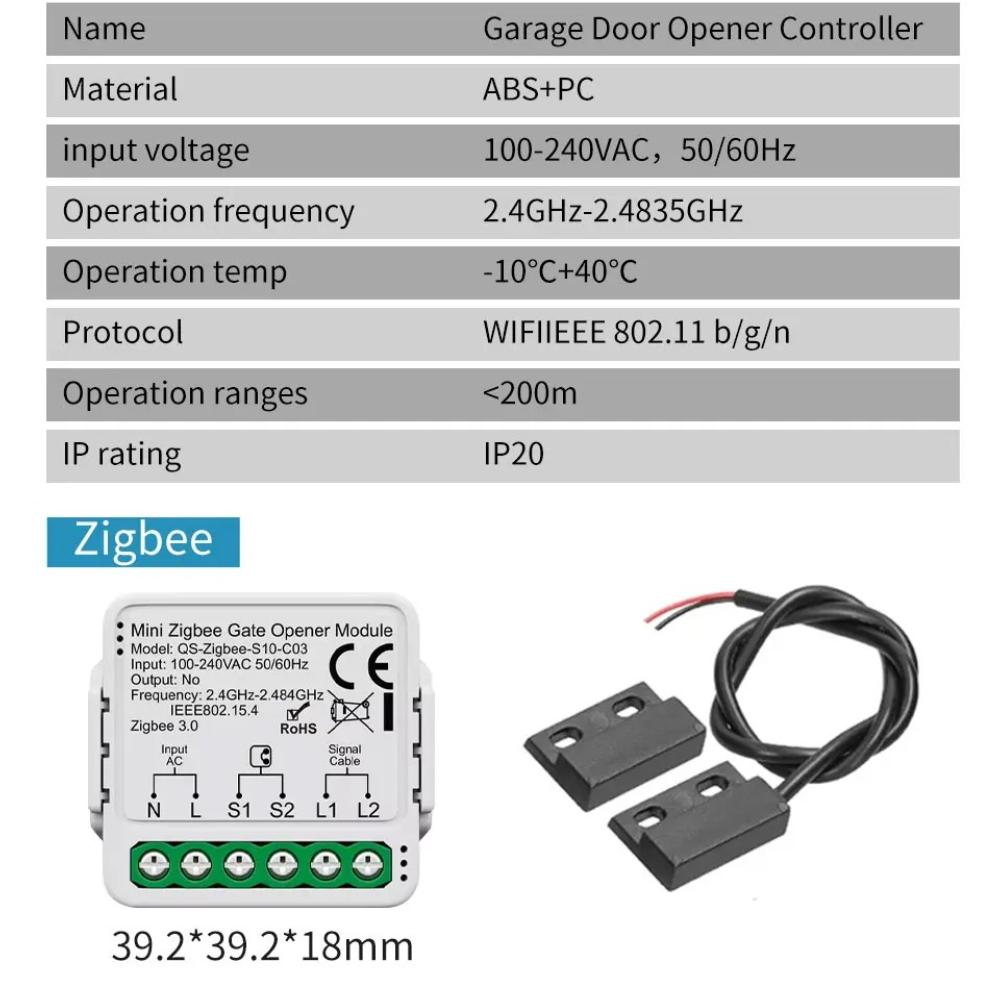 Tuya WiFi Zigbee Smart Garage Door Opener Controller 110V 240V Motorized Voice Control Gate Opener Module for Smart Life