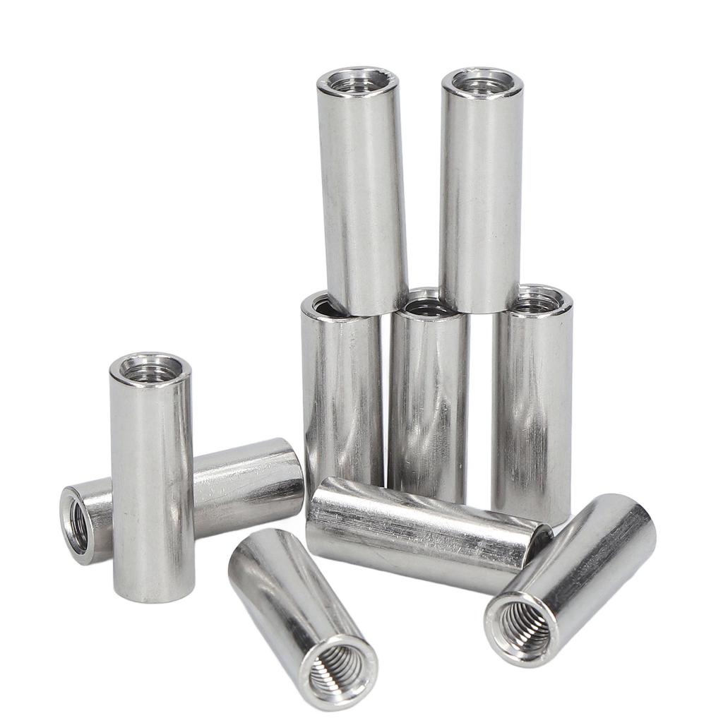 10Pcs Coupling Nut Round Rod Connector Female Thread 304 Stainless Steel M8x1.25 12 L35mm