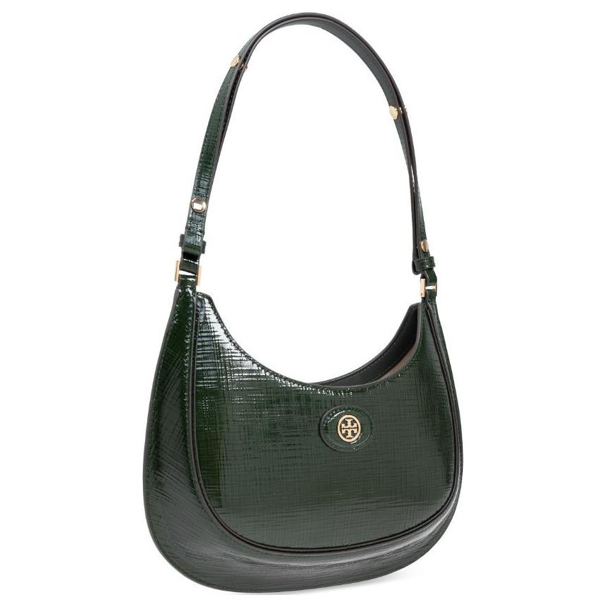 Tory Burch Robinson Logo Magnetic Closure Embossed Leather Crescent Bag Women handbags Dark-Green 158509-300