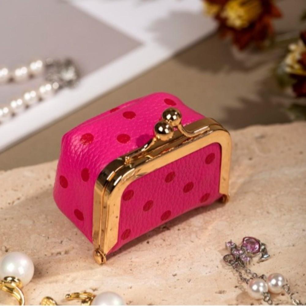 Soft Polka Dot Kiss Lock Coin Purse Mini Square Leather Jewelry Bag Multifunctional Wallet Small Item Bag Earrings