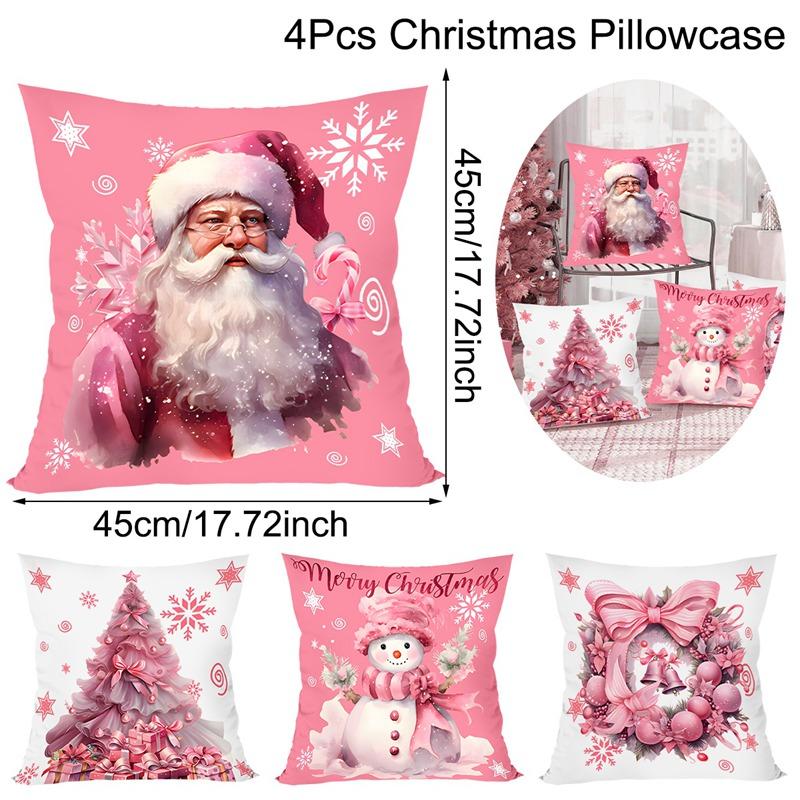 4pcs Pink Christmas Snowman Pillowcase Navidad Natal Noel Tree Cushion Cover Christmas Decorations For Home 2026 New Year 2026