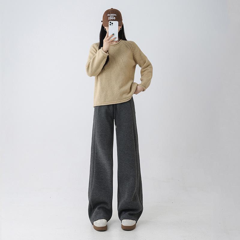 Autumn and winter new women's clothing wool silk velvet warm wide-leg pants high waist straight casual thickened narrow banana