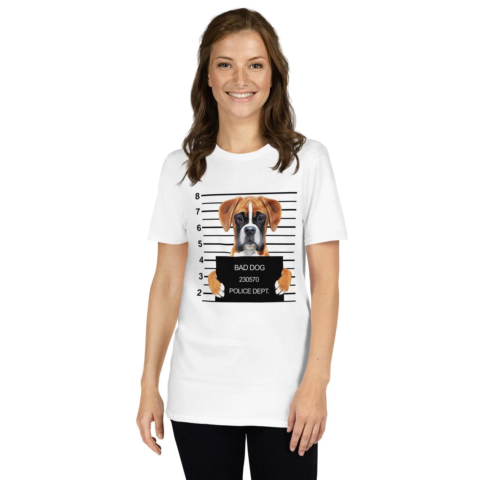 Funny Bad Dog Mugshot (Cute Boxer Dog) Short-Sleeve Unisex T-Shirt M