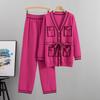 Herbst und Winter frauen Gestrickte Anzug Strickjacke Breite Bein Hosen Anzug Temperament Mode Zwei-stück Set