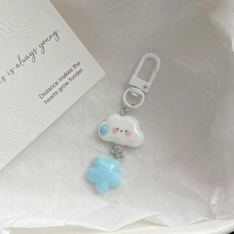 Cute Cloud Blue Star Keychain Car Keys Accessories Cartoon Kawaii Keyring For Women Handbag Bag Charm Pendant Key Chains