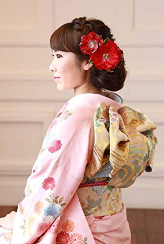 Kamakura Crafts [Kamakura Craft] Japanese-style Hair Ornament  Peony Flower Hair Clip, Large and Small, Set of 2, White