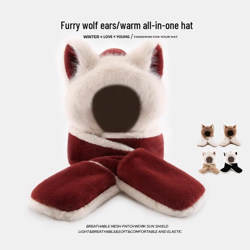 Gemütliches Fuchs Plüsch 3-in-1 Set: Mütze, Schal & Handschuhe – Warmer Kapuzen-Nackenwärmer für den Winter