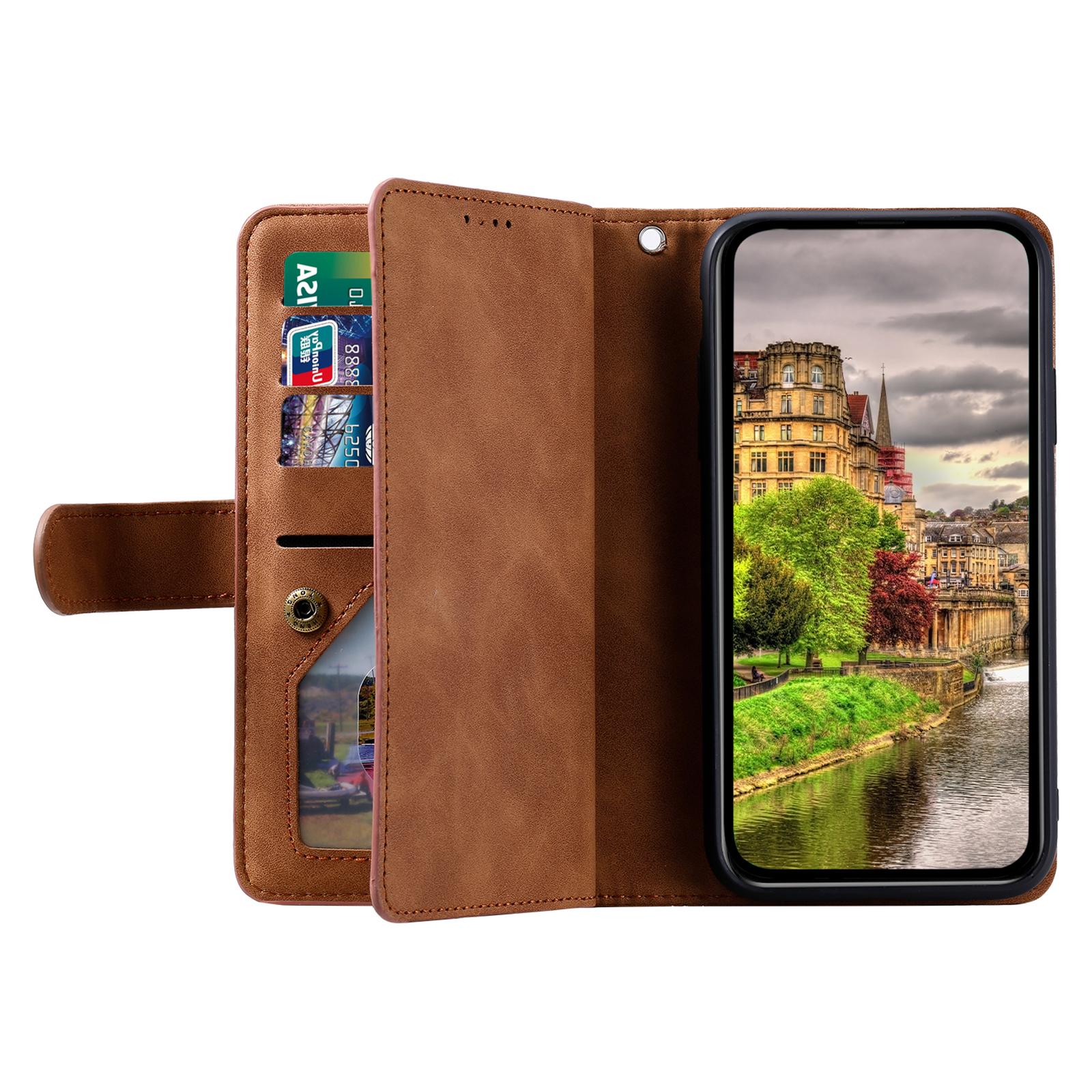 

For Xiaomi 14T Pro Case PU Leather Phone Cover with Zipper Wallet 9 Card Slots Black