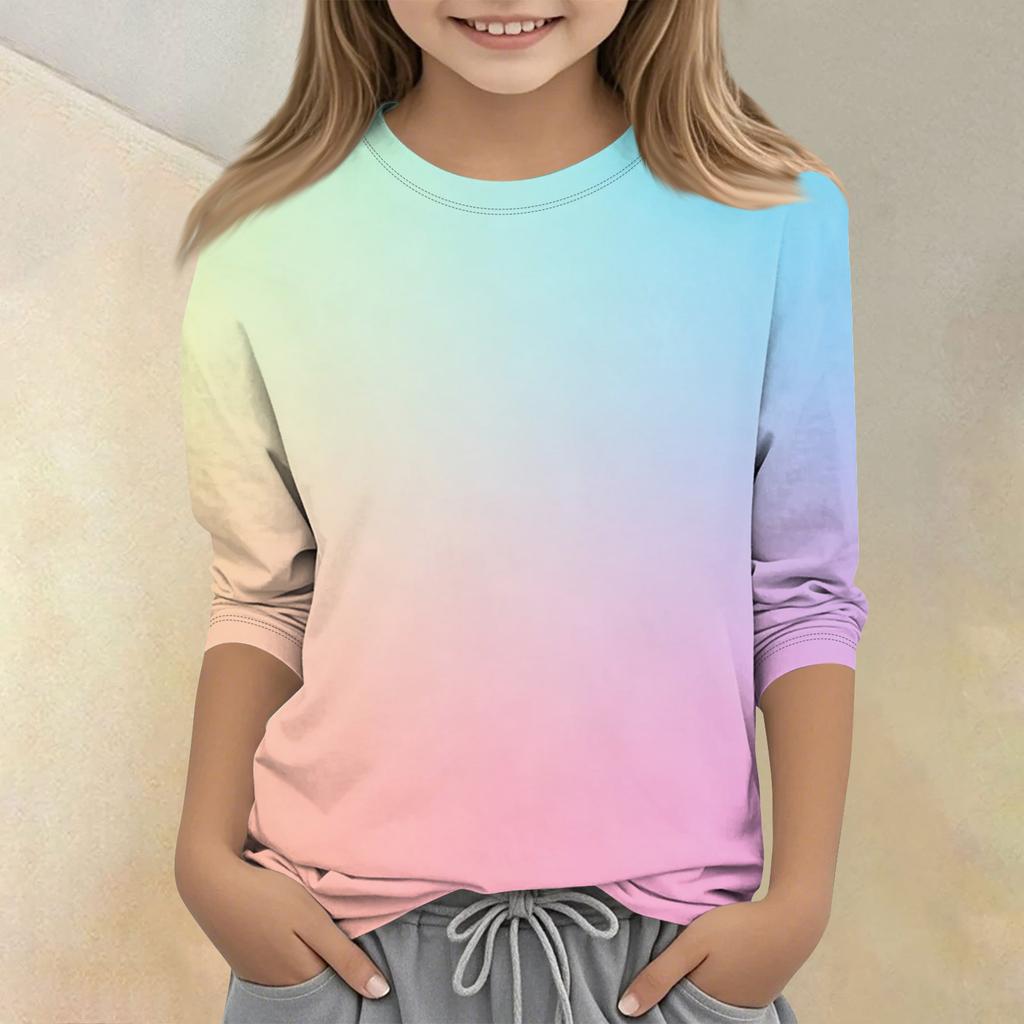Children's Printed Round Neck Seven Quarter Sleeve Casual T-shirt