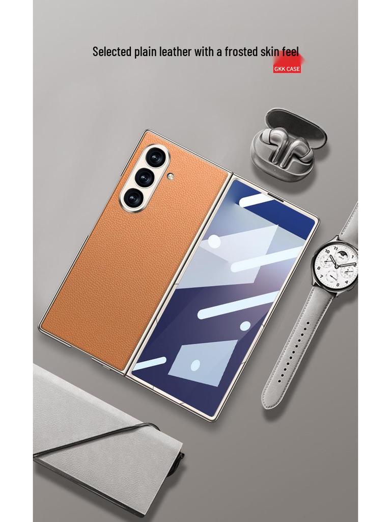 Ultra-Thin Samsung Z Fold7 Leather Case - Metal Paint, Solid Color, Integrated Shell Design