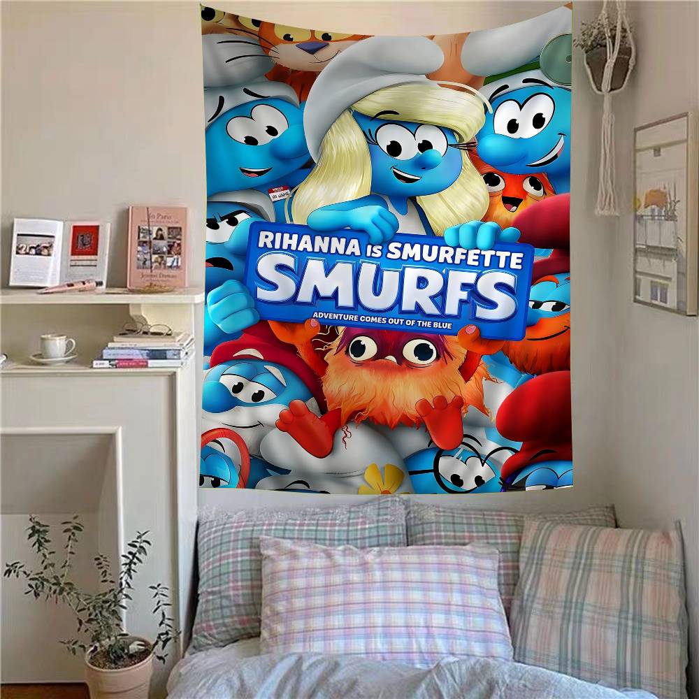Cartoon SSmurfs Anime Tapestry Hippie Flower Wall Carpets Dorm Decor Cheap Hippie Wall Hanging