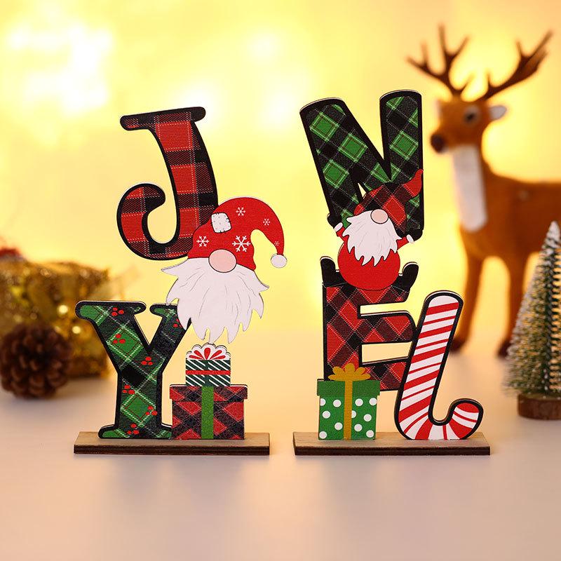 Christmas Festive DIY Wooden Colored Letters Faceless Santa Display Stand Ornament