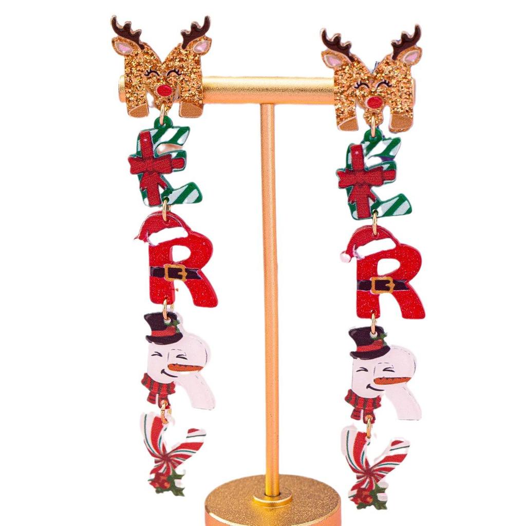 Bohemian Colored Letter & Cartoon Christmas Dangle Earrings
