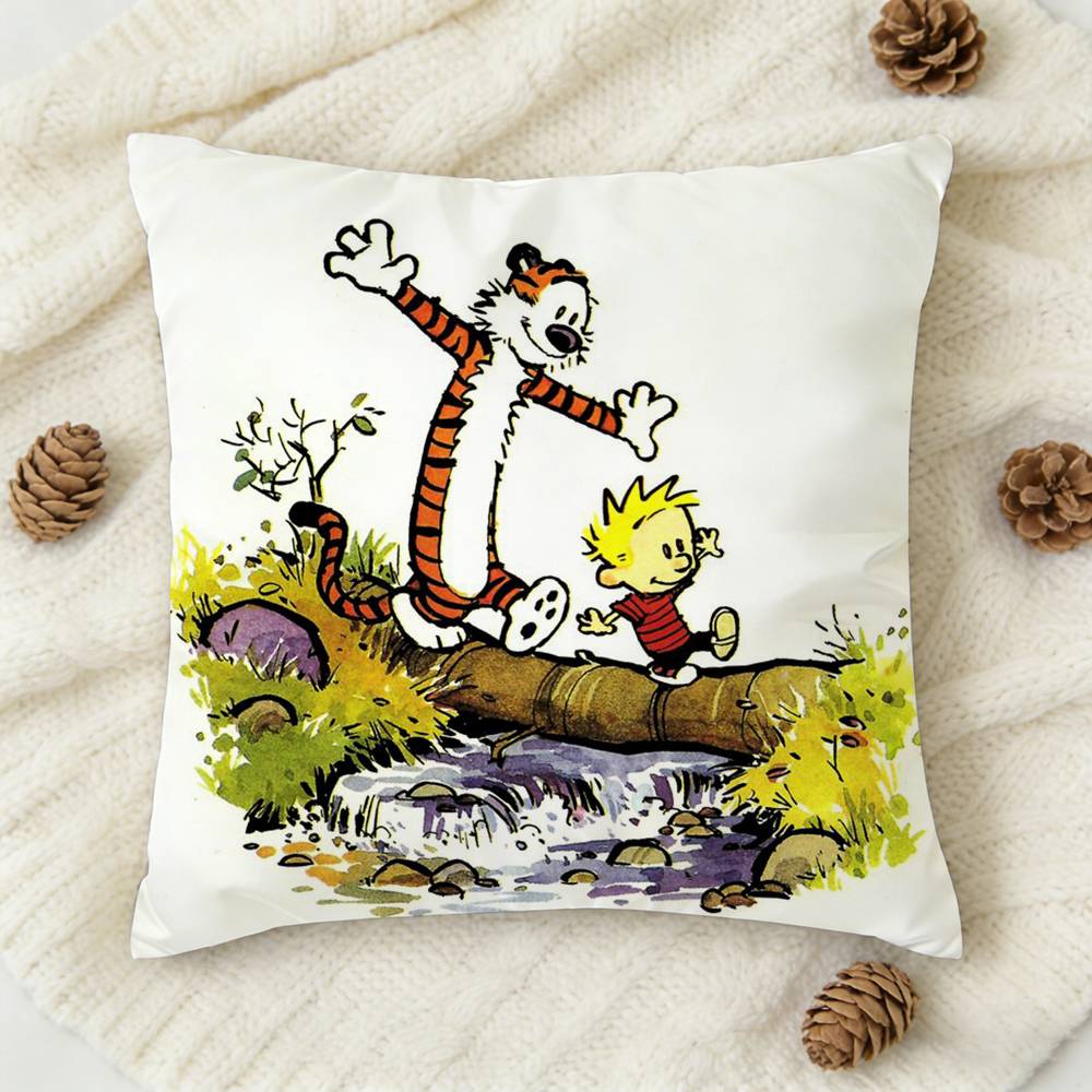 CCalvin and Hobbes Doublesided Printed Square Decorative Cushion Cover for Sofa Living Room Home Decor