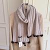 Sweet wool blended couple hairball scarf autumn and winter pit strip knitted warm versatile scarf