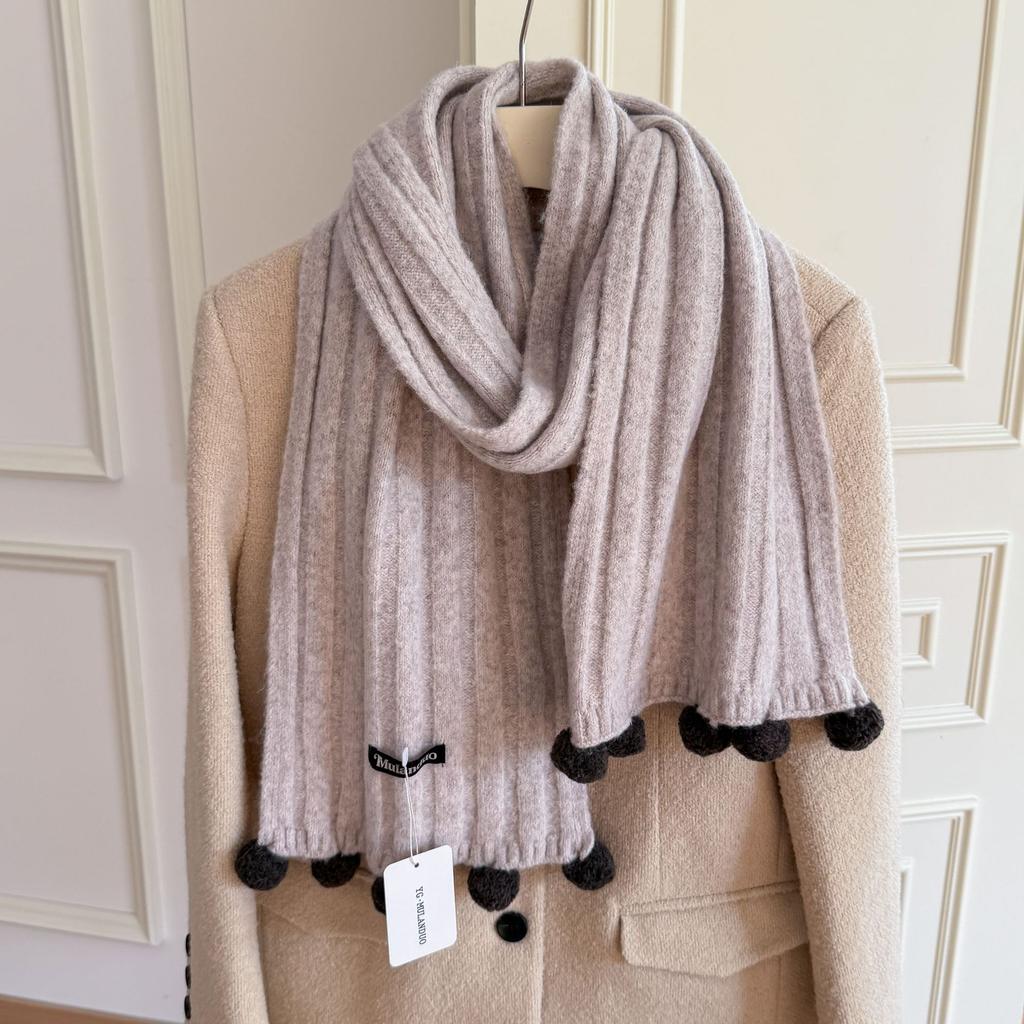 Sweet wool blended couple hairball scarf autumn and winter pit strip knitted warm versatile scarf