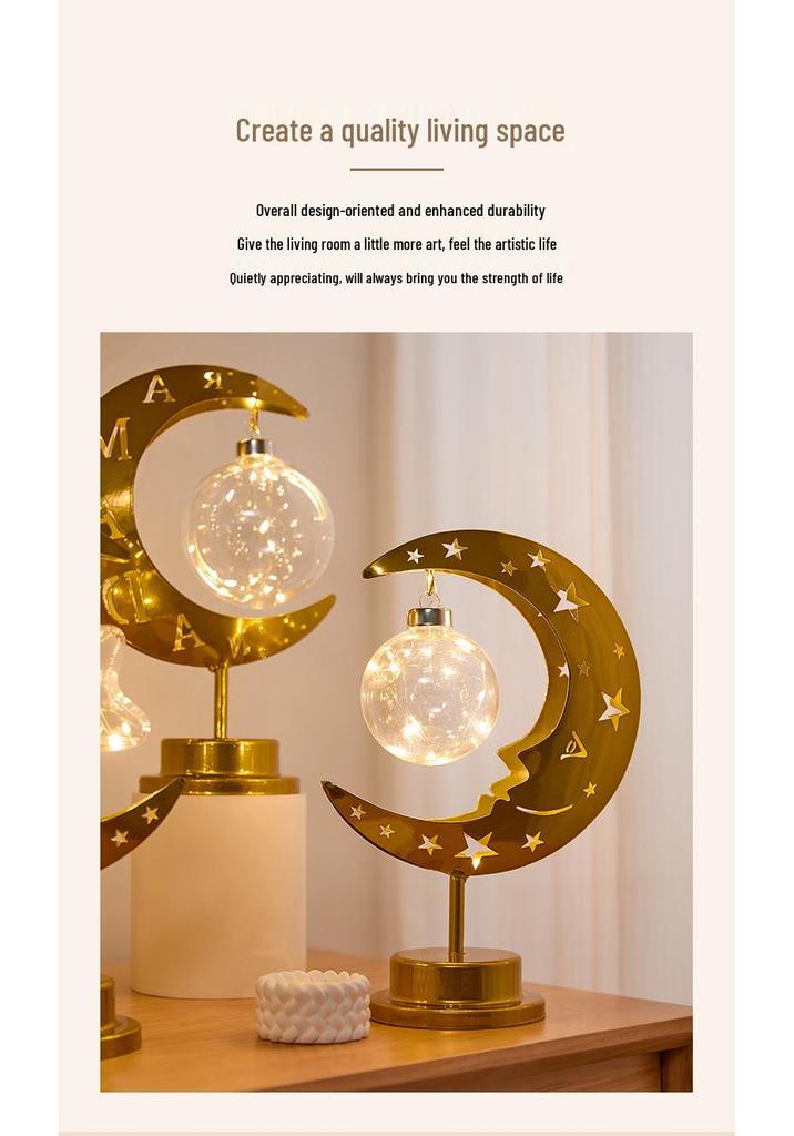 Middle Eastern Festival Moon and Star LED Decorative Rattan Ornament Lamp for Bedroom