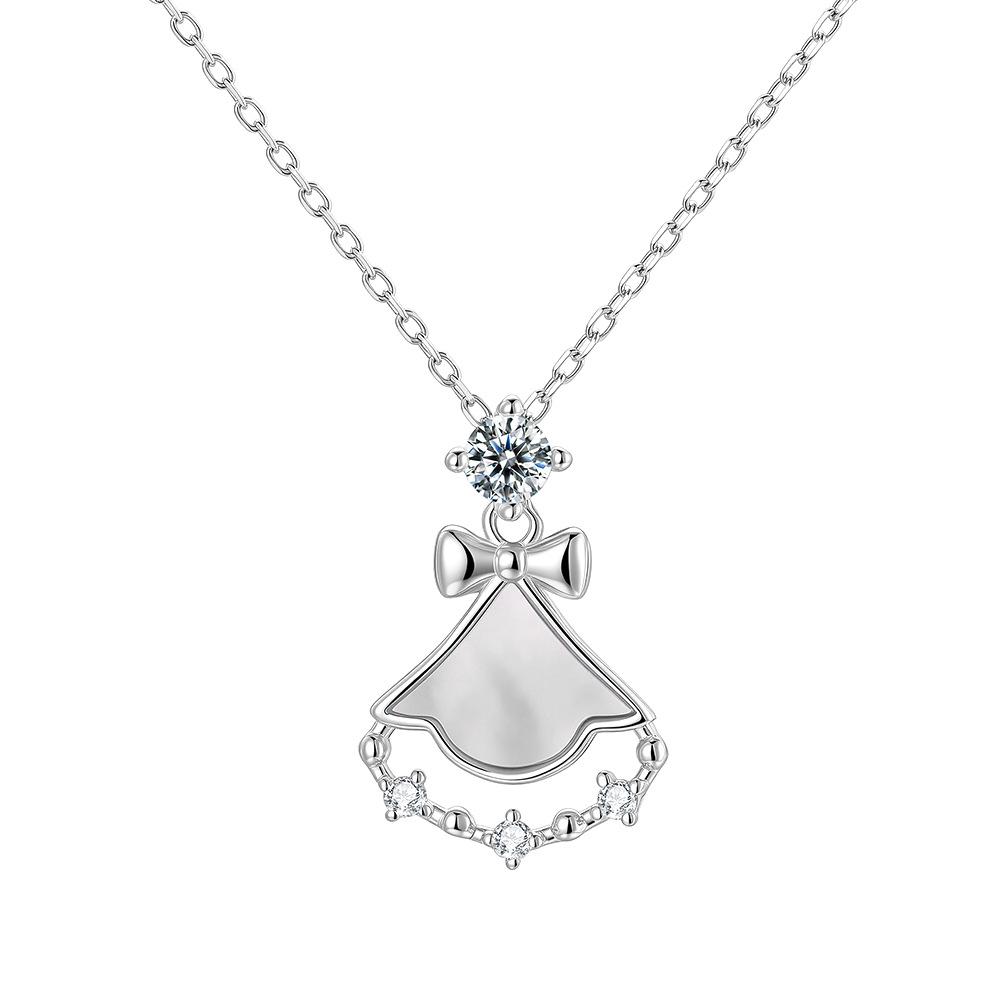 925 Sterling Silver Bowknot Skirt Fan Pendant Necklace for Women - High-End Design Clavicle Chain, Niche Style