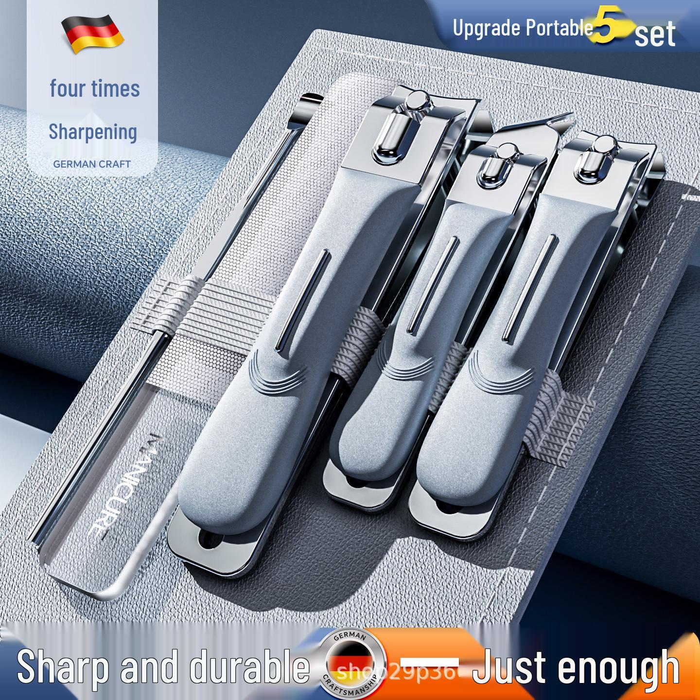 

Stainless Steel Nail Clipper Set with Glass File and Rotary Cuticle Pusher