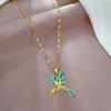 ZAKOL Cute Inlaid CZ Blue Woodpecker Necklace Titanium Stainless Steel Gold Color Chain Animal Pendant Choker Accessories