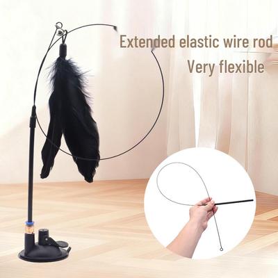 Cat Teaser Toy with Bell & Feathers, Boredom Relief, Strong Suction Cup & Long Rod for Self-Play