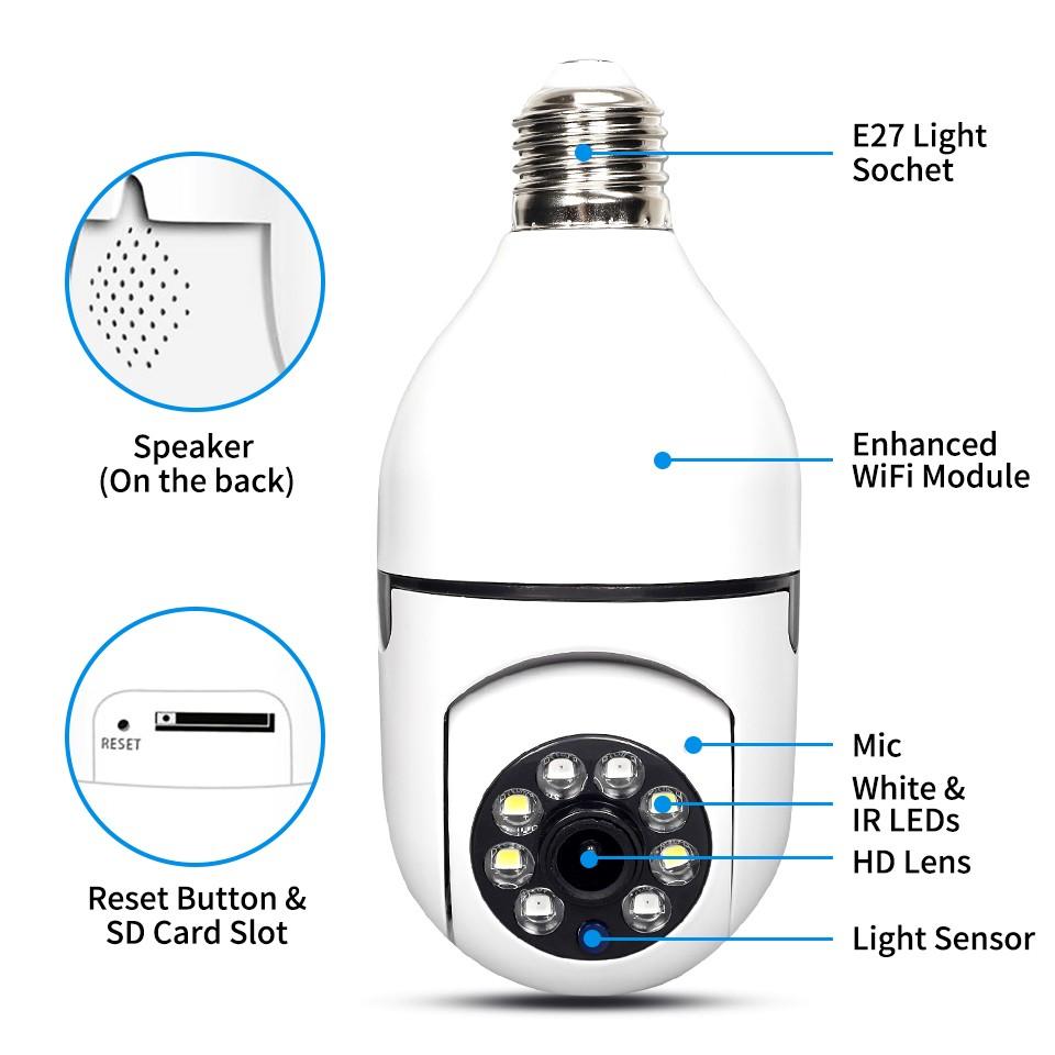 E27 Surveillance Bulb Camera Night Vision Full Color Automatic Human Tracking Zoom Security Baby Monitor Wifi Camera