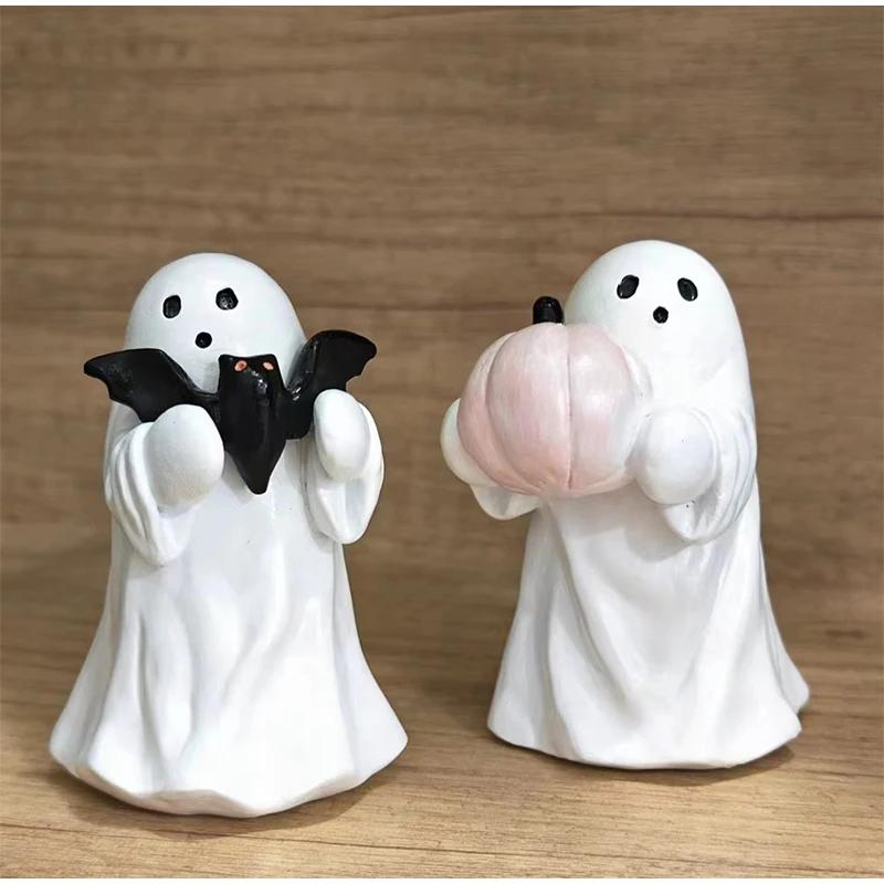 Bootiful Resin Ghost Halloween Decorative Figurine Target Spooky Small Ornament Holding Pumpkin and Bat Halloween Decoration