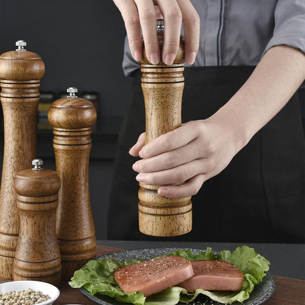 Wooden Pepper Mill Set of 2 with Base, Premium Ceramic Grinder Core, Adjustable Coarseness for Salt & Spices, Kitchen Tool
