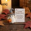Small Halloween Prop Little Pocket Ghost Handmade Wool Felted Ghost with Pumpkin Mini Unique Desk Buddy Plush Doll Inspirational Card Emotional