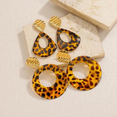 18k Gold Leopard Print Hollow Geometric Earrings - Stylish & Bold Design