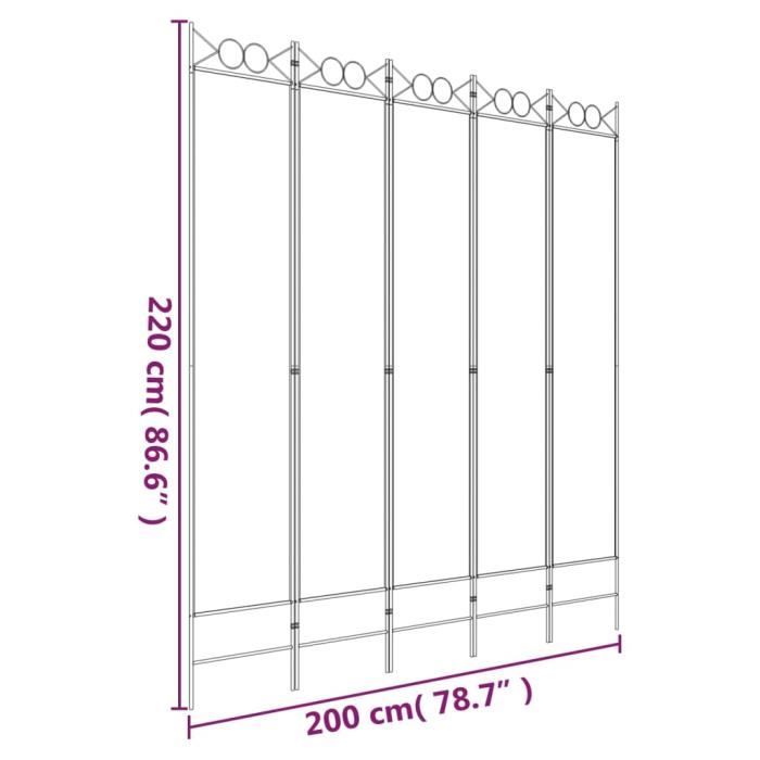 350170 vidaXL Room Divider 5 Panels White 200x220 Cm Fabric