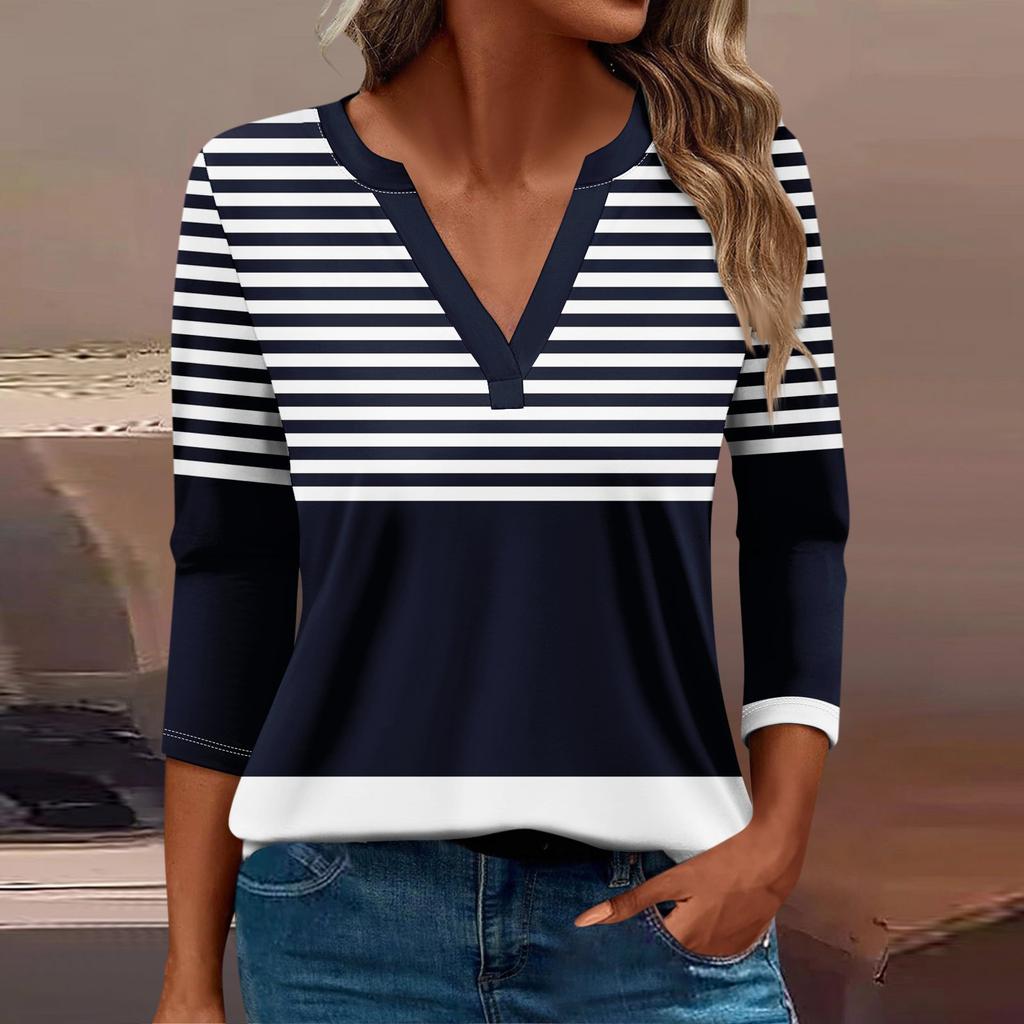 Women's T Shirt Tee Print Button 3/4 Sleeve Daily Weekend Fashion Basic V Neck Regular Top