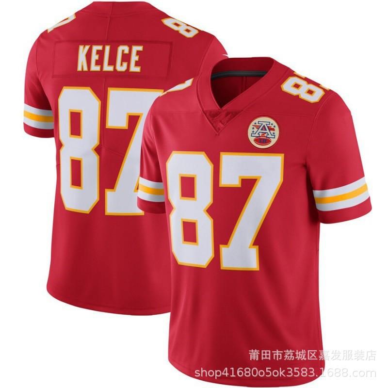Mens Kansas City Chiefs NFL Football Jersey Patrick Mahomes 15 Travis Kelce 87 Authentic Style Cotton Team Sport Shirt