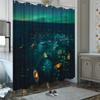 Tranquil Ocean & Aurora Borealis Shower Curtain, Nature-Themed Polyester, Rowboats & Glowing Stars, 12 Hooks, Bathroom Decor