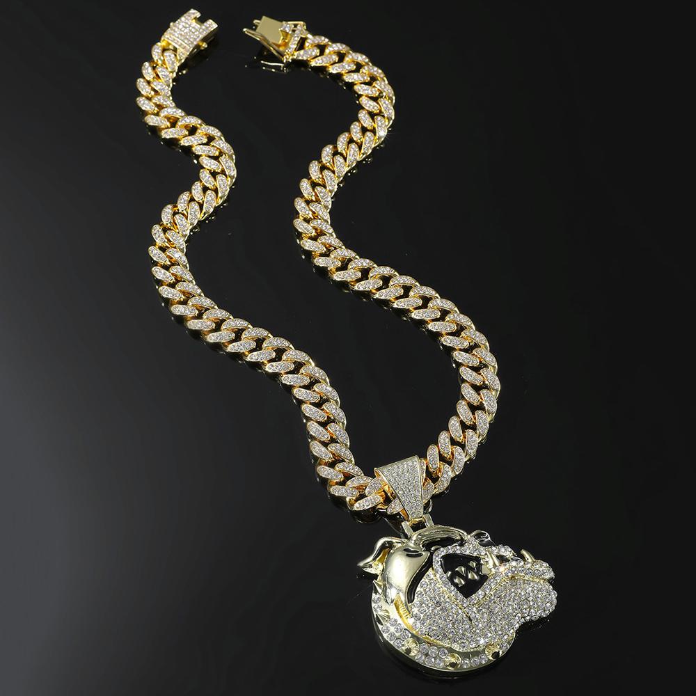 Trendige Herren Hip Hop Hund Anhänger Halskette mit 13mm kubanischer Kette Hiphop Tier Anhänger Halsketten Mode Punk Charme Schmuck Geschenke