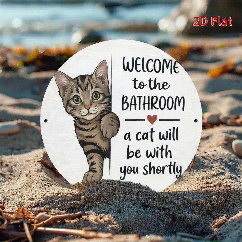 DDPNKL Printing, a Pair of Bathroom Cat Welcome, Metal Sign Design, Suitable for Home, Office, Bedroom Decor, Coffee Shop Decor