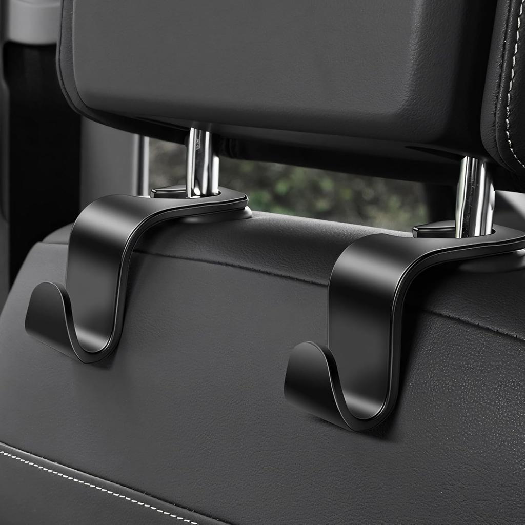 Car Seat Headrest Hook 4 Pack - Universal Auto Seat Hook Hanger Storage Organizer Holder (Black)