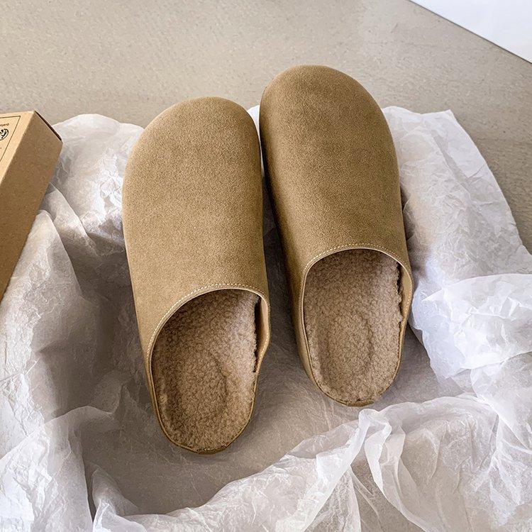 Comfortable casual shoes platform-soled bag head half slippers velvet Boken shoes loafers autumn and winter wear soft-soled single shoes women's shoes