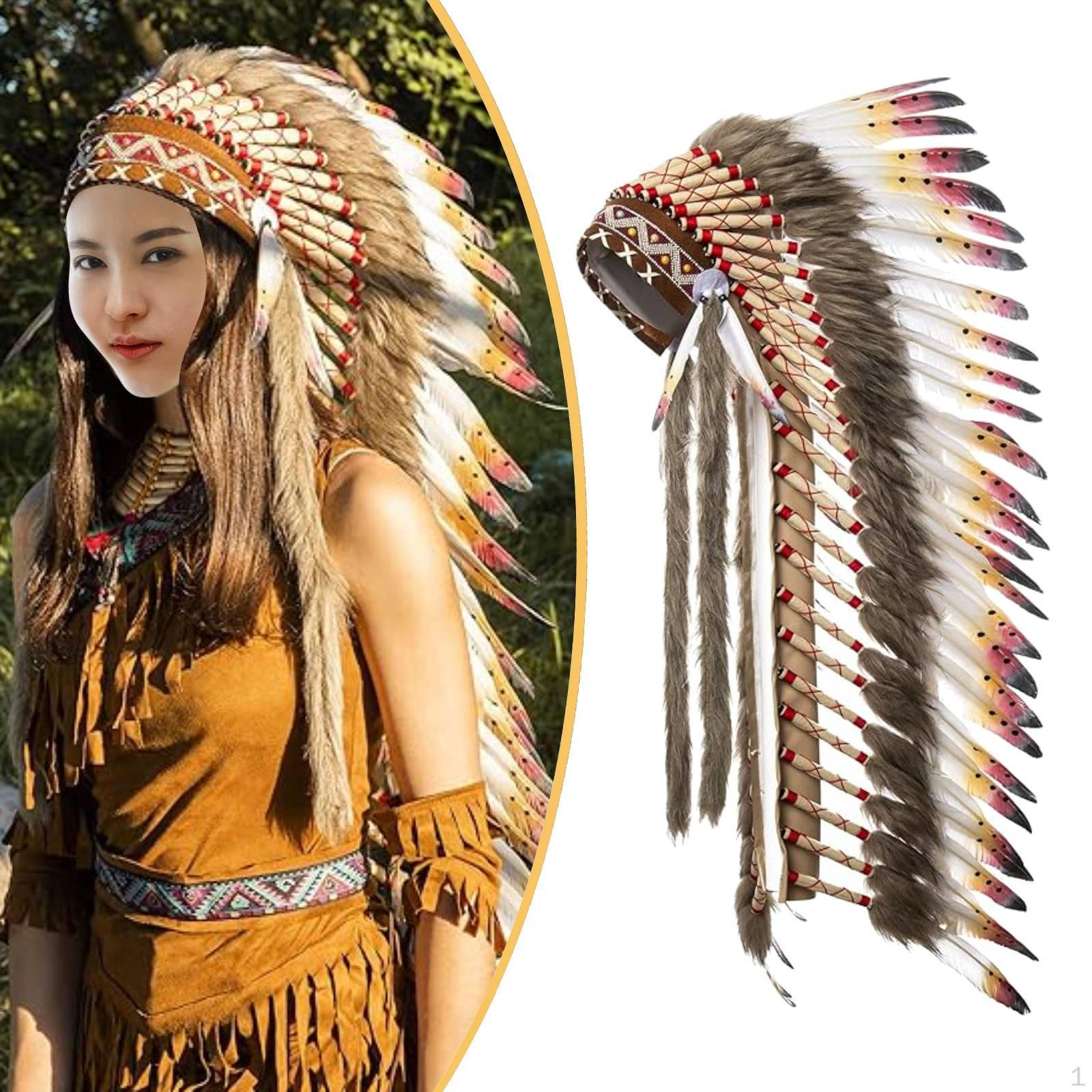 Indian Feather Headdress Fancy Dress Headpiece for Festival