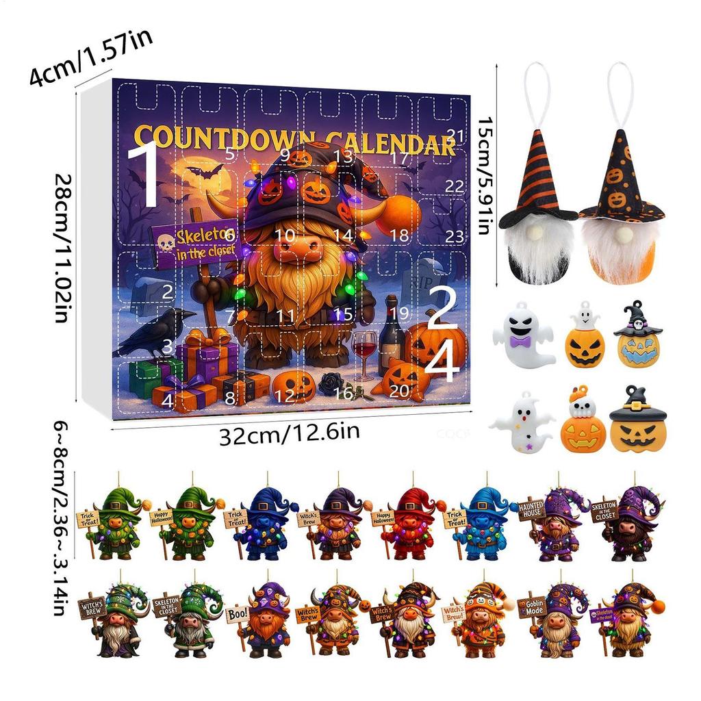 Gnome Countdown Calendar 24-Day Gnome Ornament Halloween Countdown Calendar Collectible 3D Resin 2D Acrylic Ornament for Kids