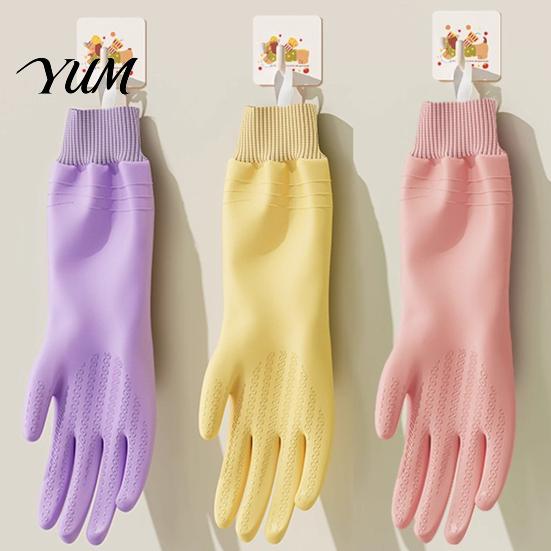 Thickened Velvet Cleaning Gloves Fleece Lined Dishwashing for Housework, Waterproof PVC Rubber Gloves, Anti-slip Housework Grip Warm Lining