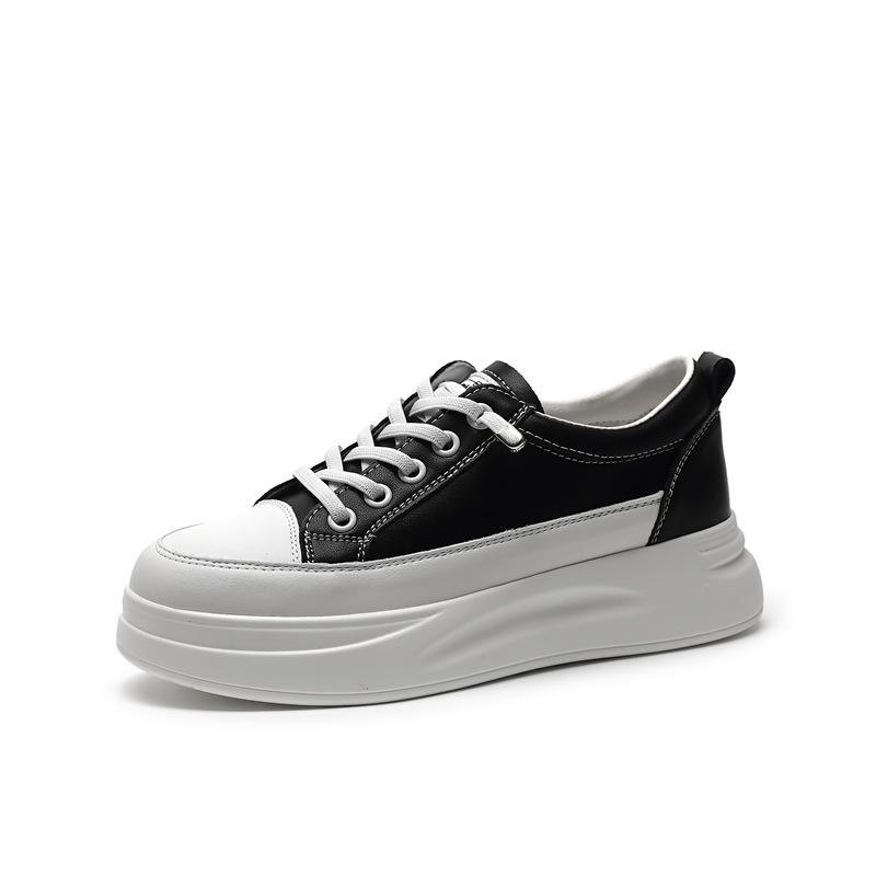 Cowhide Version Thick-soled Trendy Little White Shoes Spring Women's Versatile Casual Fashion Heightening Comfortable Board Shoes Women