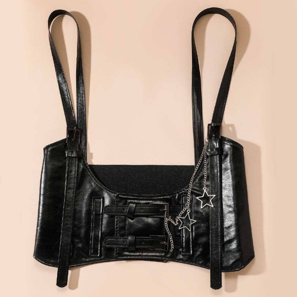 PU Leather Suspenders Elastic Cummerbunds High Waist Waist Corset Fashion Wide Belt  Ladies